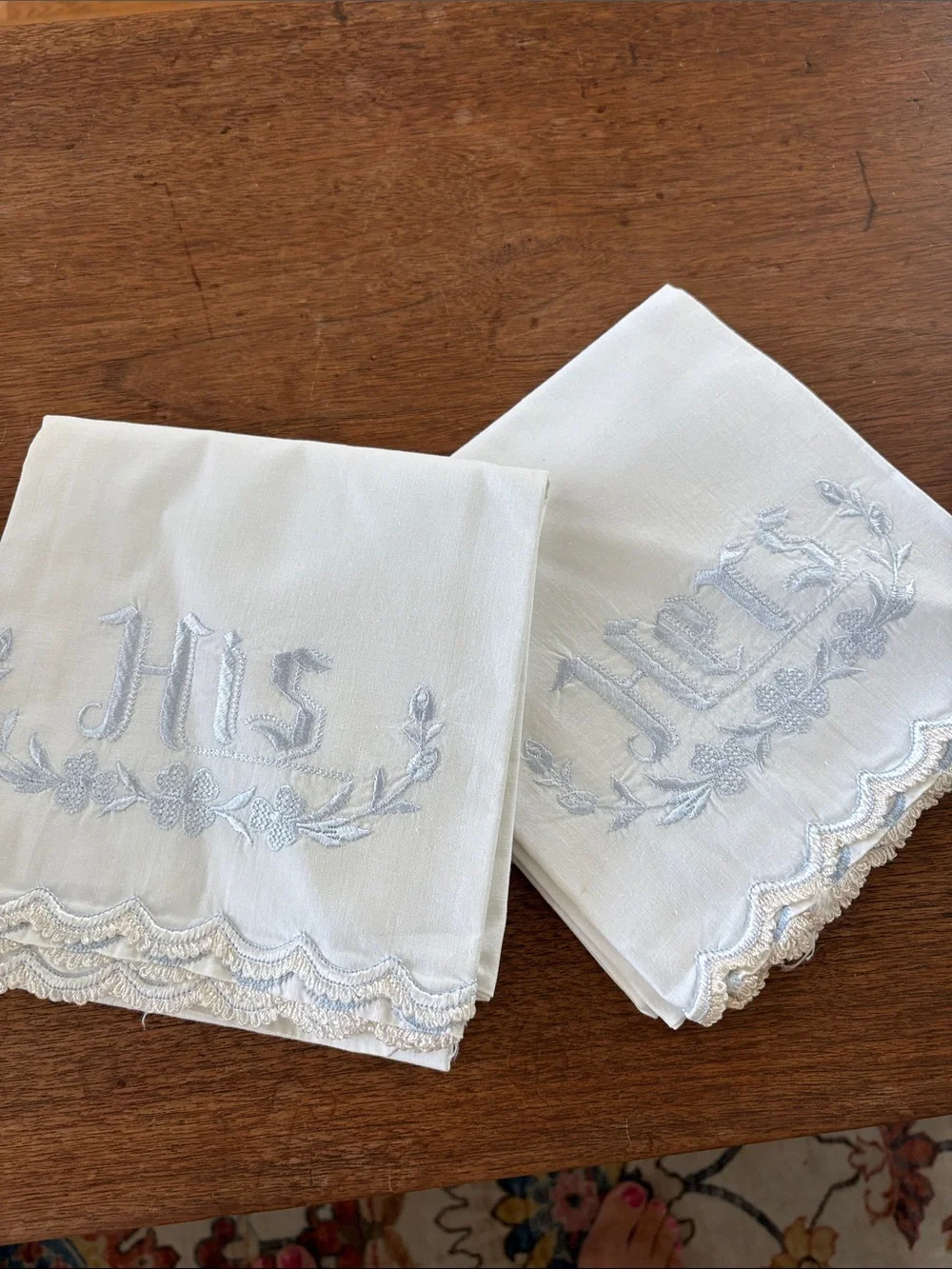 Vintage White Embroidered 'His' and 'Hers' Decorative Towels